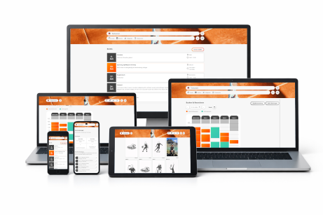 Vereinsapp-Mockup auf Smartphone, Tablet und Desktop